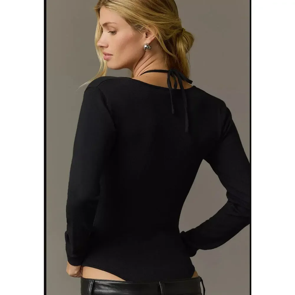 NWT Anthropologie Love Stories Anderson Black Bodysuit - Size Large
